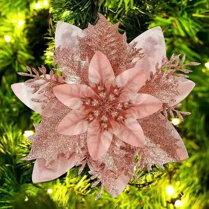 Glitter Artificial Christmas Flowers Set
