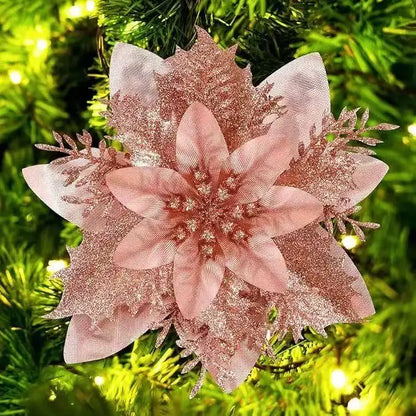 Glitter Artificial Christmas Flowers Set