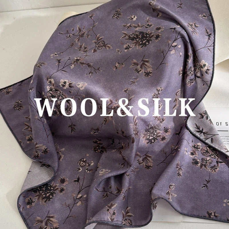 Women's Luxury Silk & Wool Blend Paisley Square Scarf