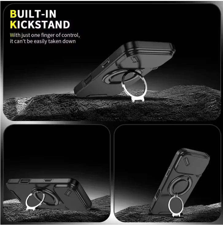 Armor Shockproof Magnetic Ring Stand iPhone Case with Camera Cover