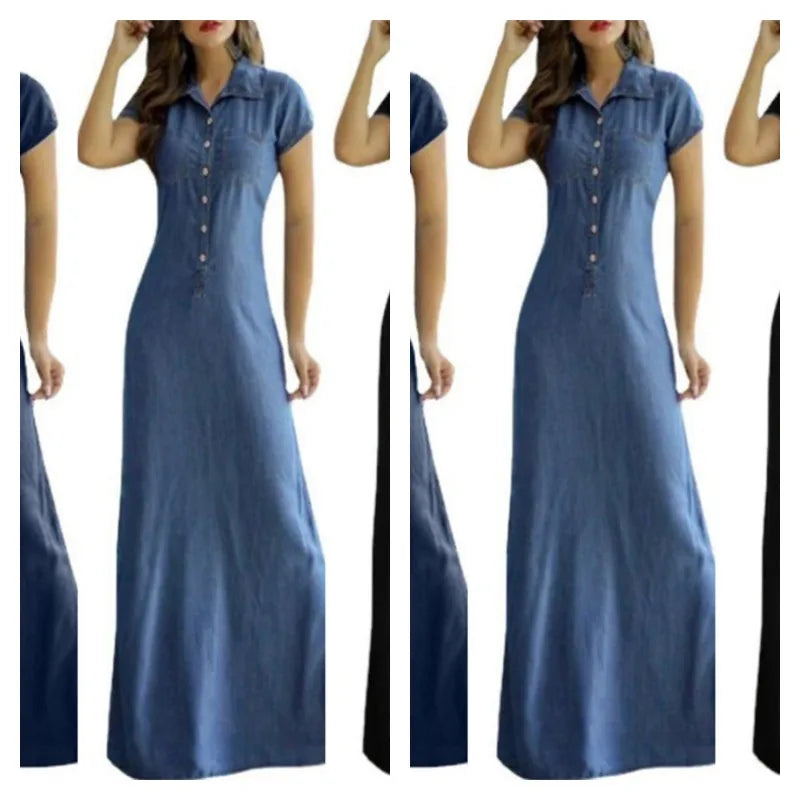 Cross Border Long Dress Shirt Collar Split Pocket Large Swing Dress