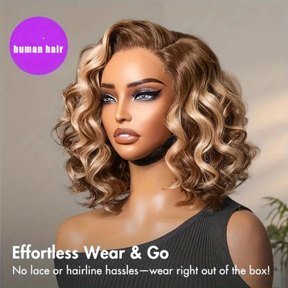 Human Hair Deep Wave Curly Honey Blonde Wig
