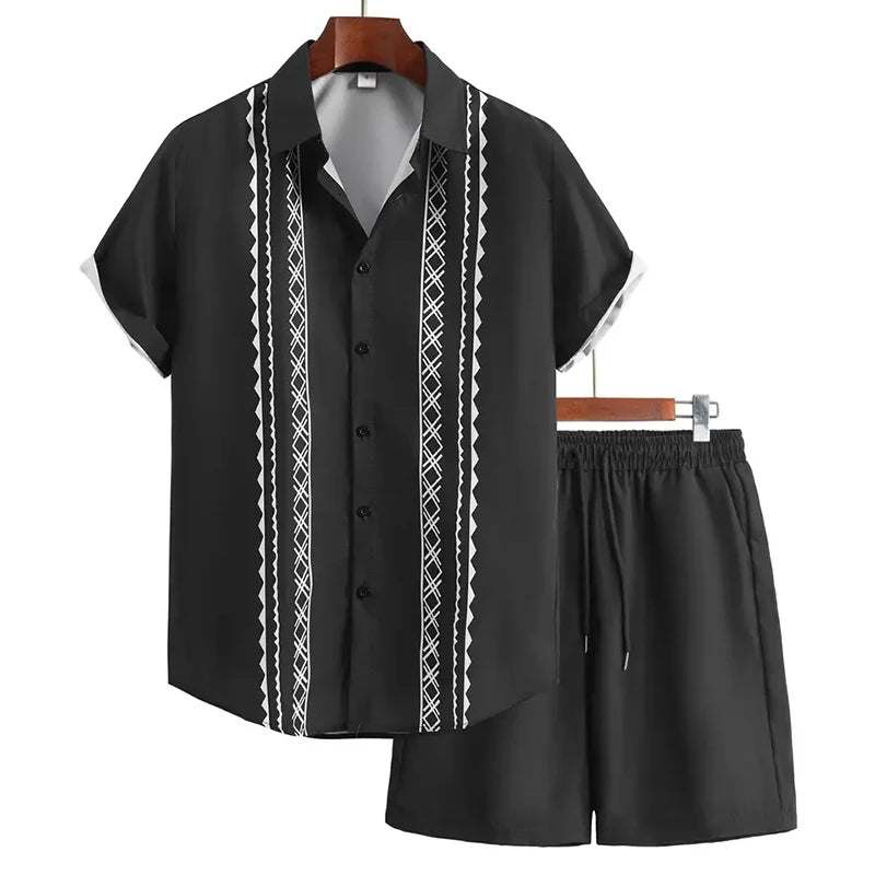 Men's Tropical Hawaiian Printed Short Sleeve Shirt & Shorts 2-Piece Suit Set