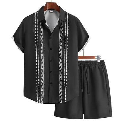 Men's Tropical Hawaiian Printed Short Sleeve Shirt & Shorts 2-Piece Suit Set