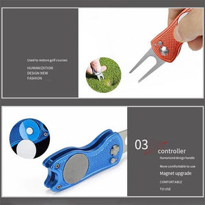 Foldable Golf Divot Repair Tool with Golf Ball Groove Cleaner