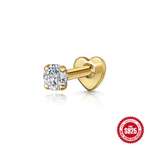 925 Sterling Silver Heart Flat Push-Back Zircon Piercing Stud Earrings