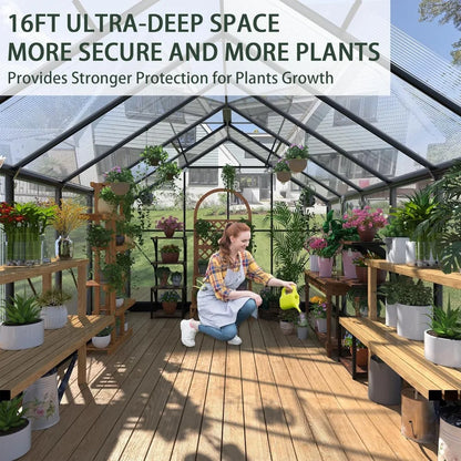 8x16 ft Polycarbonate Greenhouses with 4 Adjustable Roof Vents