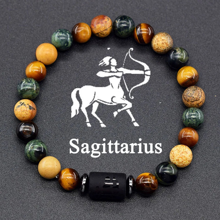 Natural Tiger Eye 12 Zodiac Bead Bracelet