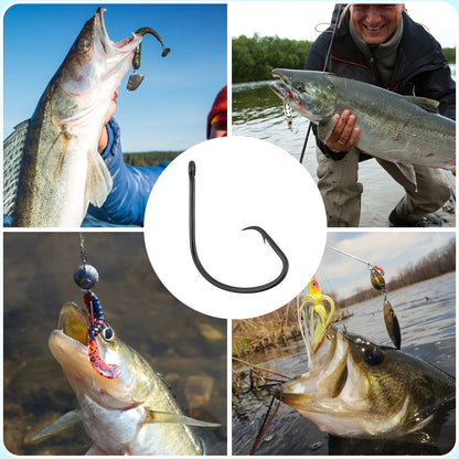 9KM Inline Circle Fishing Hooks - High Carbon Steel Wide Gap Bait Hooks for Catfish & Striped Bass