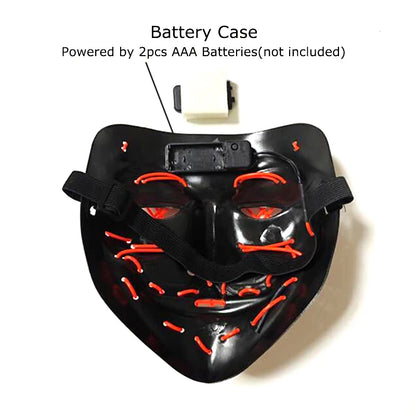 LED Light-Up Neon Wire Purge Mask – 3-Mode Halloween Horror Cosplay Mask for Adults