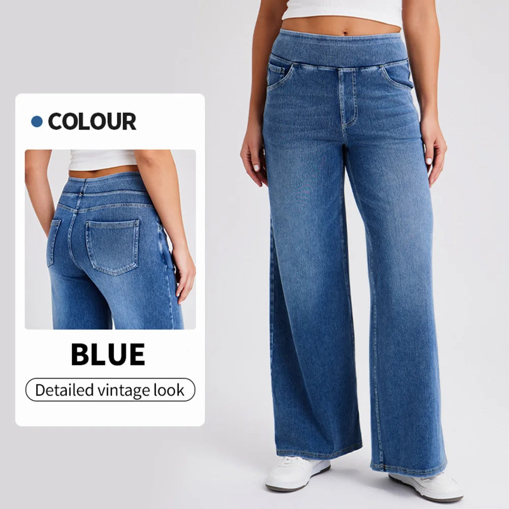 High Waist Stretch Denim Loose Wide Leg Jeans