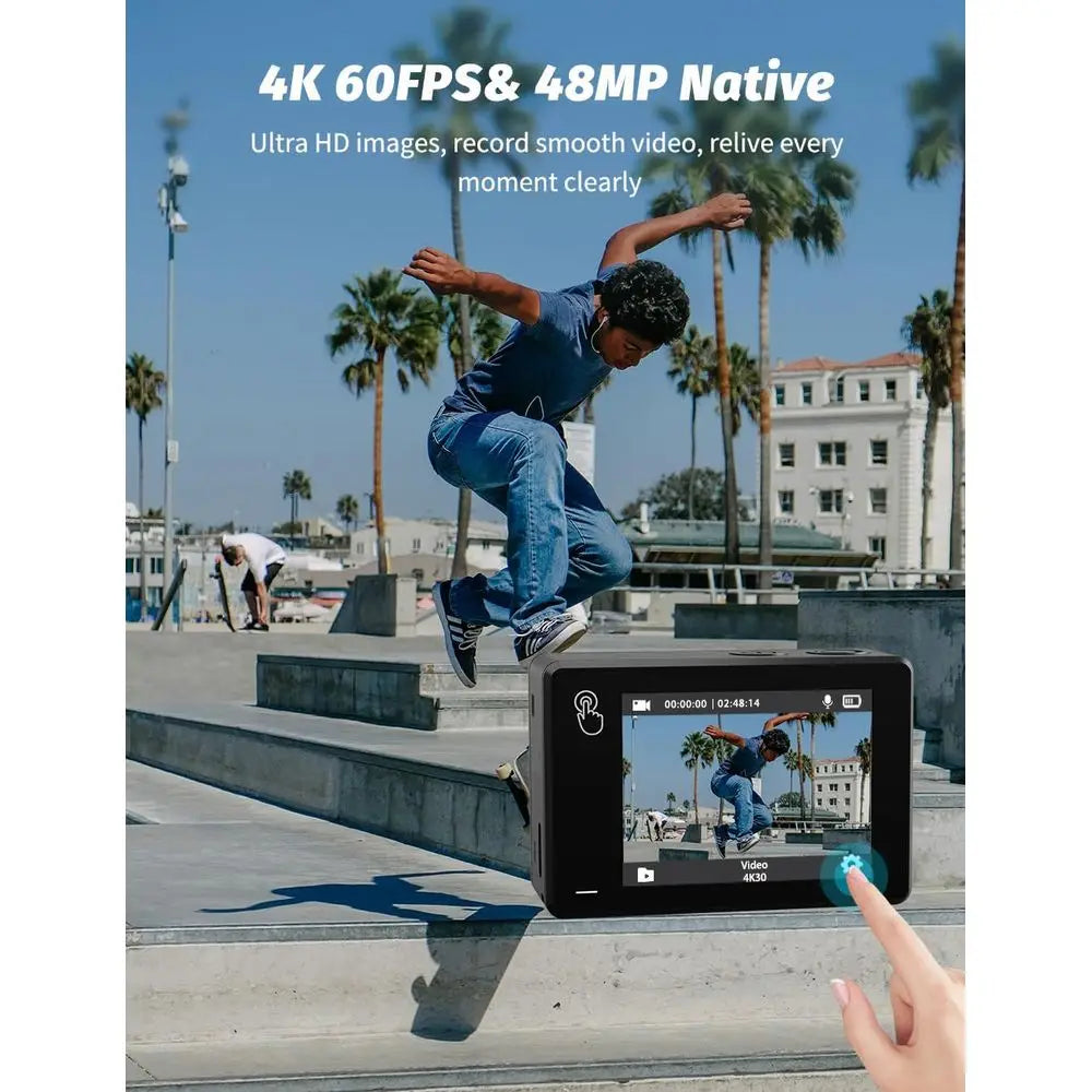 4K 60fps Underwater Action Camera with 8x Zoom and Remote