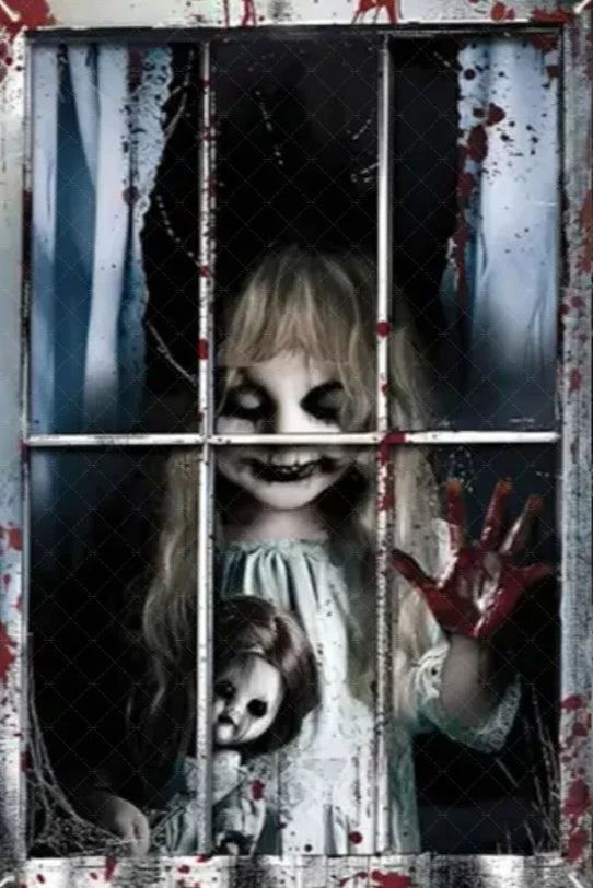 Scary Halloween Window Curtain & Backdrop