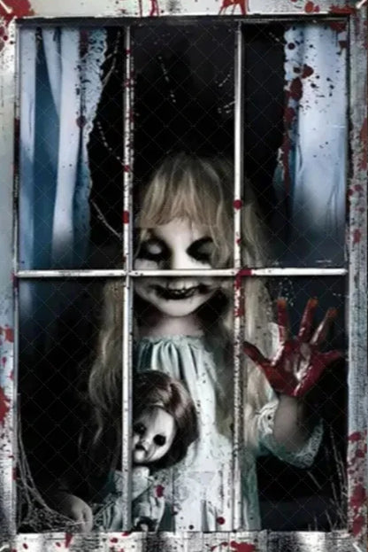 Scary Halloween Window Curtain & Backdrop