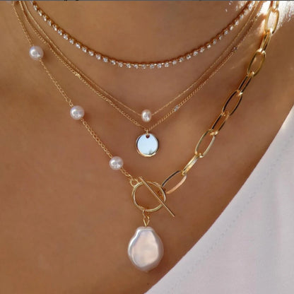 Trendy Geometric Bead Multilayer Crystal Necklace