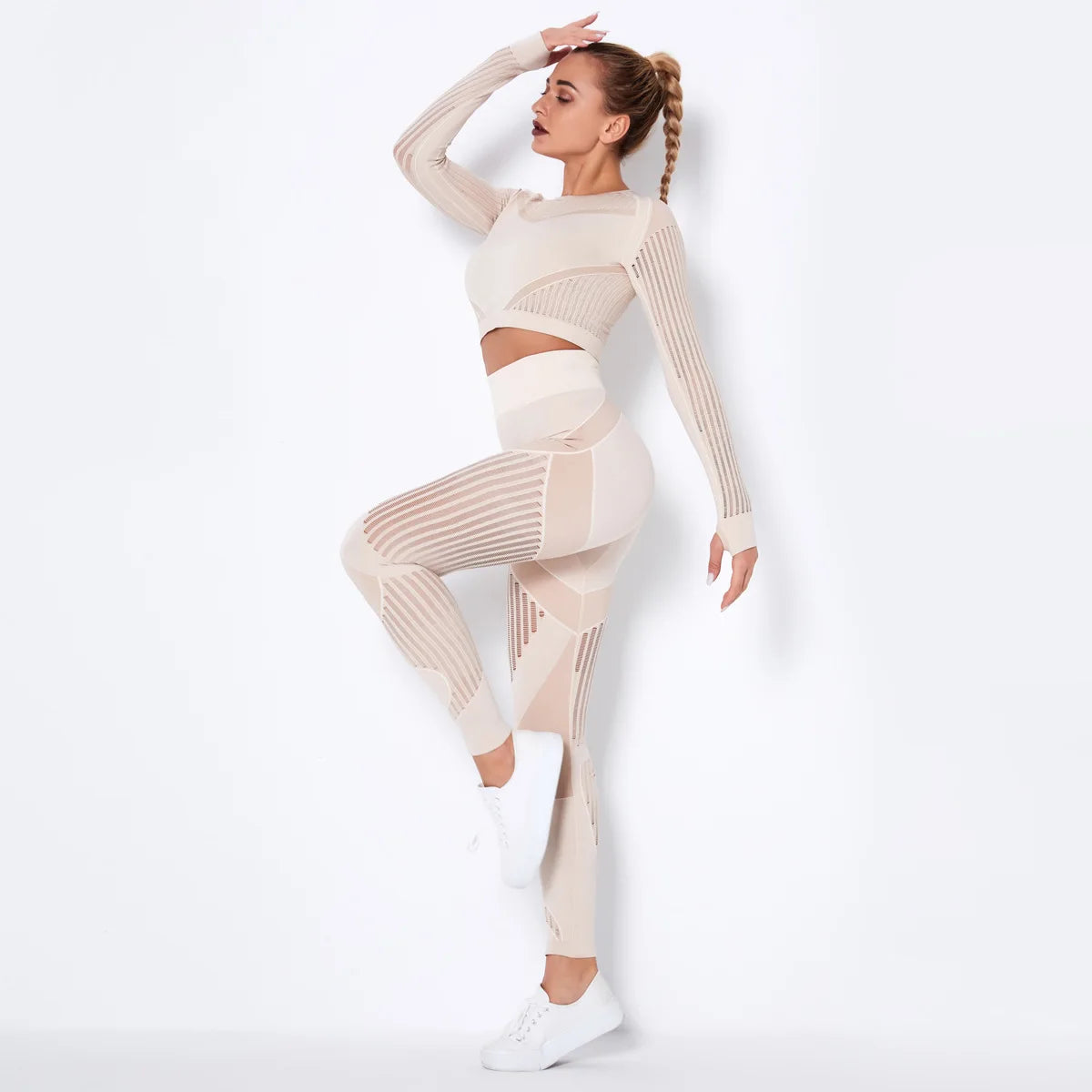 2PCS Seamless Quick Dry Long-sleeved Fitness Set
