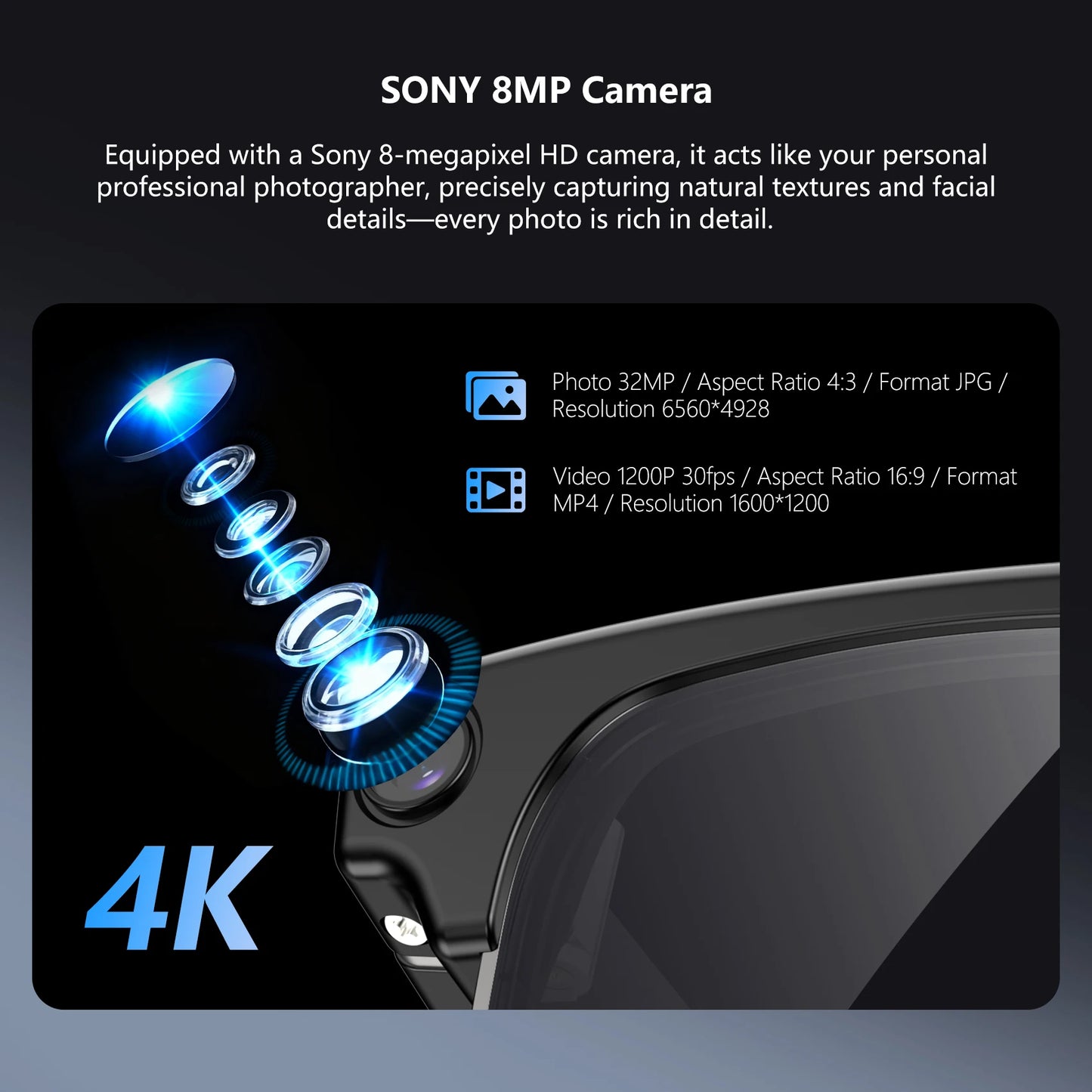 Blackview BV200 Smart AI Glasses with 8MP 4K Camera & AI Translation