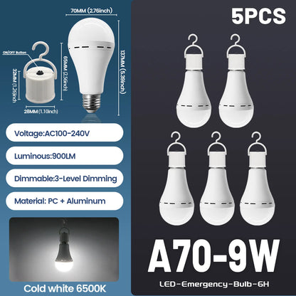 9W Rechargeable Emergency LED Light Bulb with 1500mAh Backup Battery