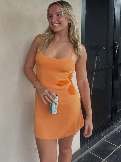 Fantoye Knit Print Spaghetti Strap Mini Dress