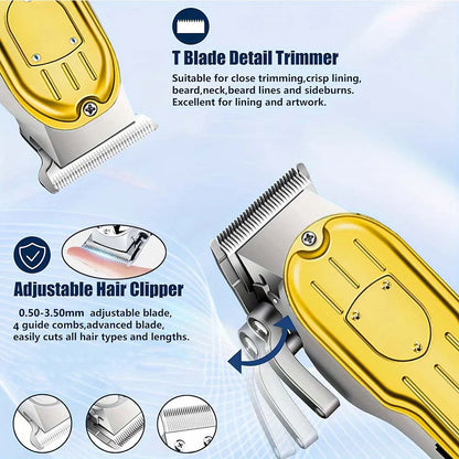 Professional Cordless Hair Clipper & Trimmer Set – USB Rechargeable Grooming Kit with LCD Display