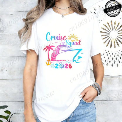 Women’s Cruise Squad 2026 Graphic T-Shirt – Casual Vacation Short Sleeve Tee