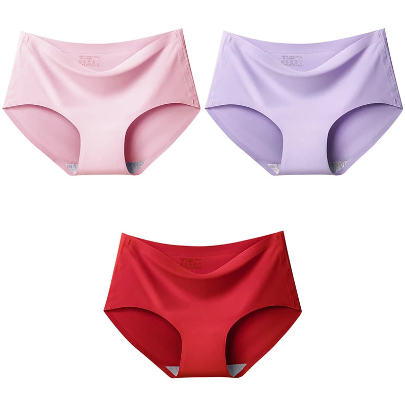 Women's Ice Silk Seamless Panties (3-Pack) – Mid-Waist Invisible Briefs