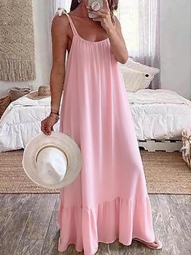 Solid Color Casual Loose Versatile Style Dress