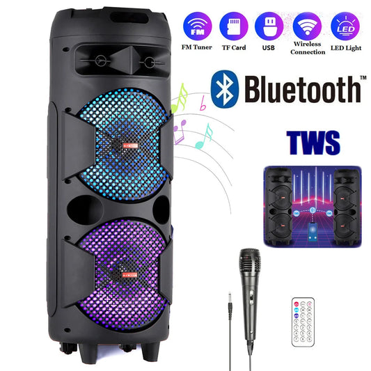 Portable Party Bluetooth Speaker with Dual 6.5" Woofers & Mic