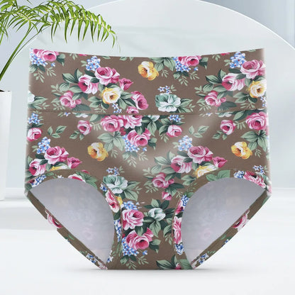 3-Pack Women's Floral Print High-Waisted Briefs - Plus Size Breathable Cotton Panties