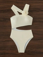 3D Flower Accented One-shoulder Bathing Suit