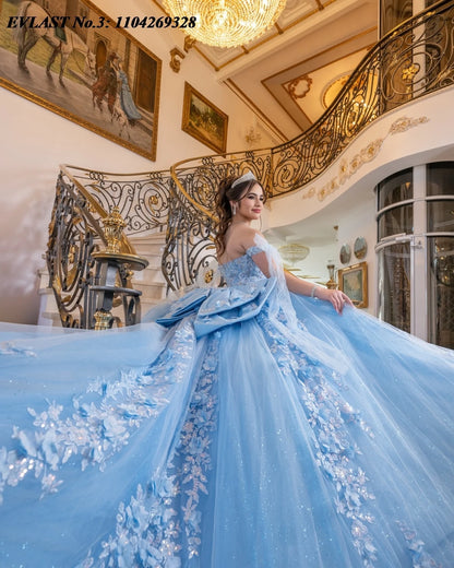 EVLAST Floral Applique Beaded Quinceanera Dress