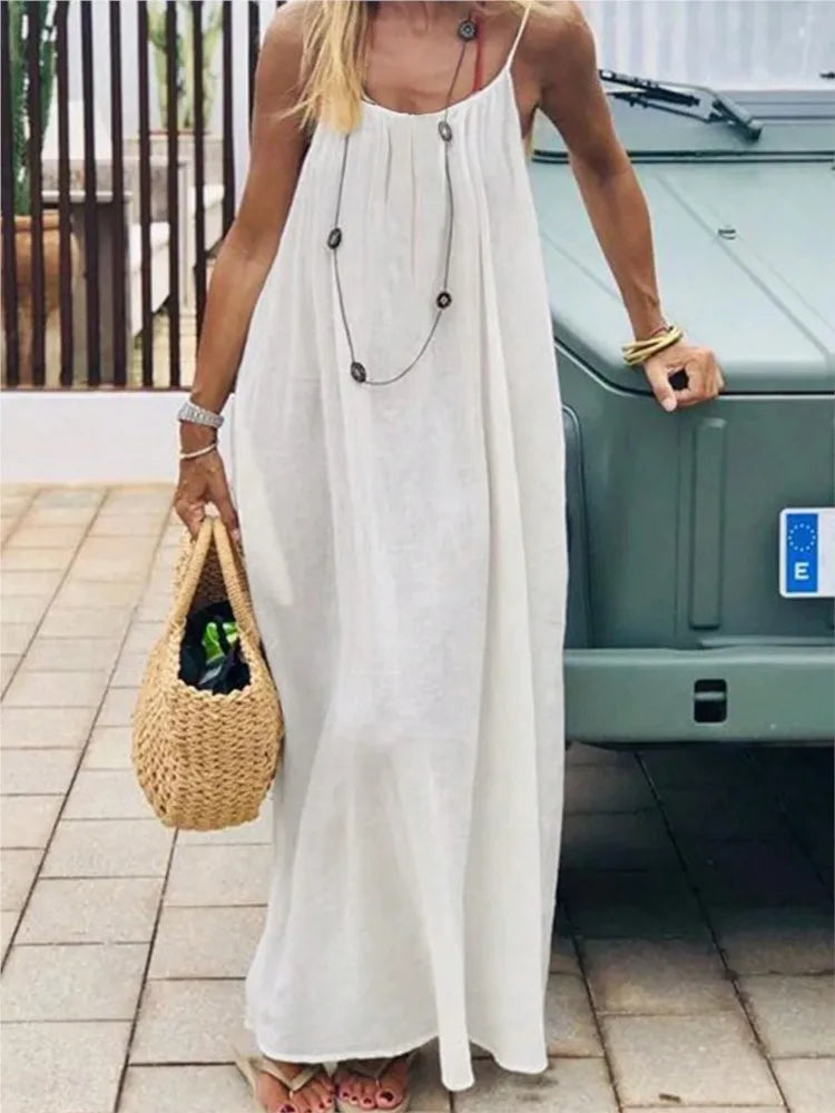 Fashionable Solid Color Backless Loose Dress