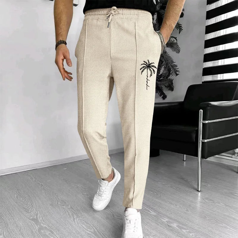 Men's Slim Fit Waffle Knit Athletic Jogger Pants with Pockets