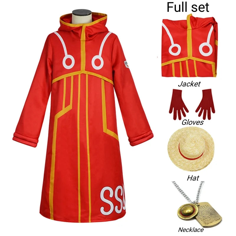 Egghead Island Monkey D. Luffy Cosplay Costume - Red Futuristic Robe & Hat Set