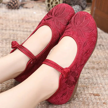 Retro Embroidered Anti-Skid Ballet Shoes