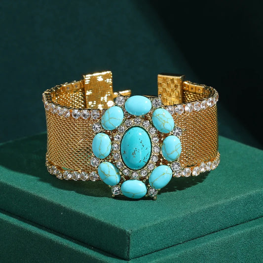 Antique Gold Plated Turquoise Natural Stone Bracelet