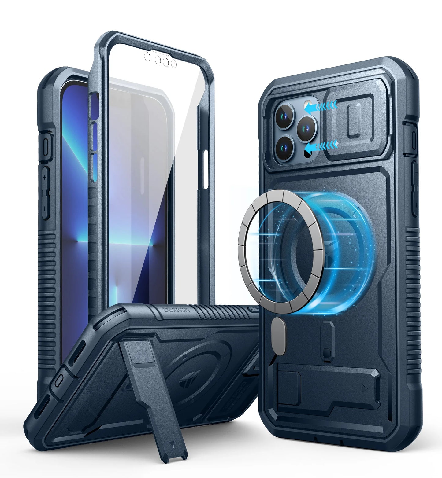 Heavy-Duty Rugged Armor Case with Kickstand & Camera Cover for iPhone