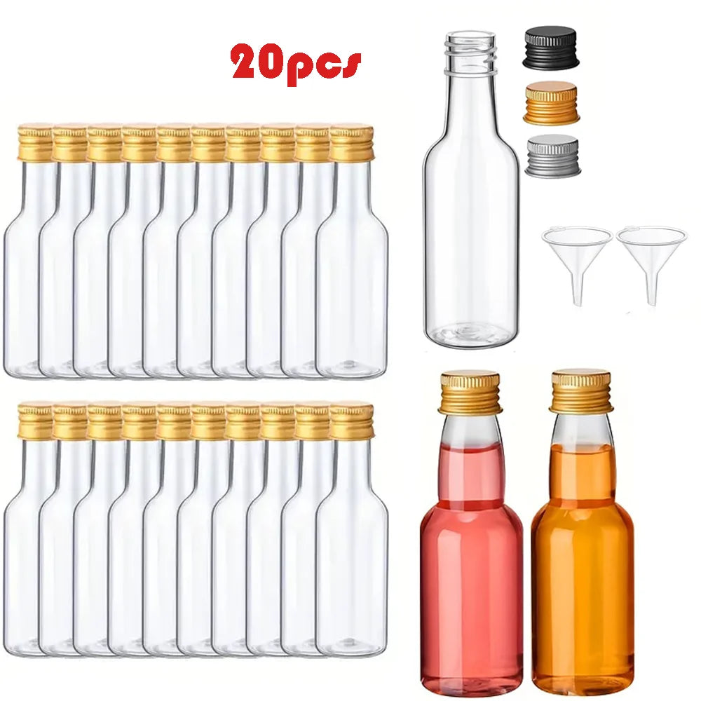 20 Mini 1.7oz Wine Bottles with Caps & 2 Funnels