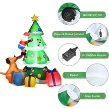 Inflatable Dogs Chasing Santa Claus Climbing Christmas Tree with Lighting