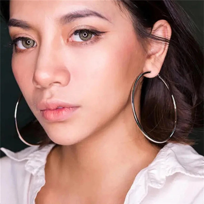 Classic Stainless Steel Big Hoop Earrings – Lightweight Round Circle Jewelry (30-80mm)