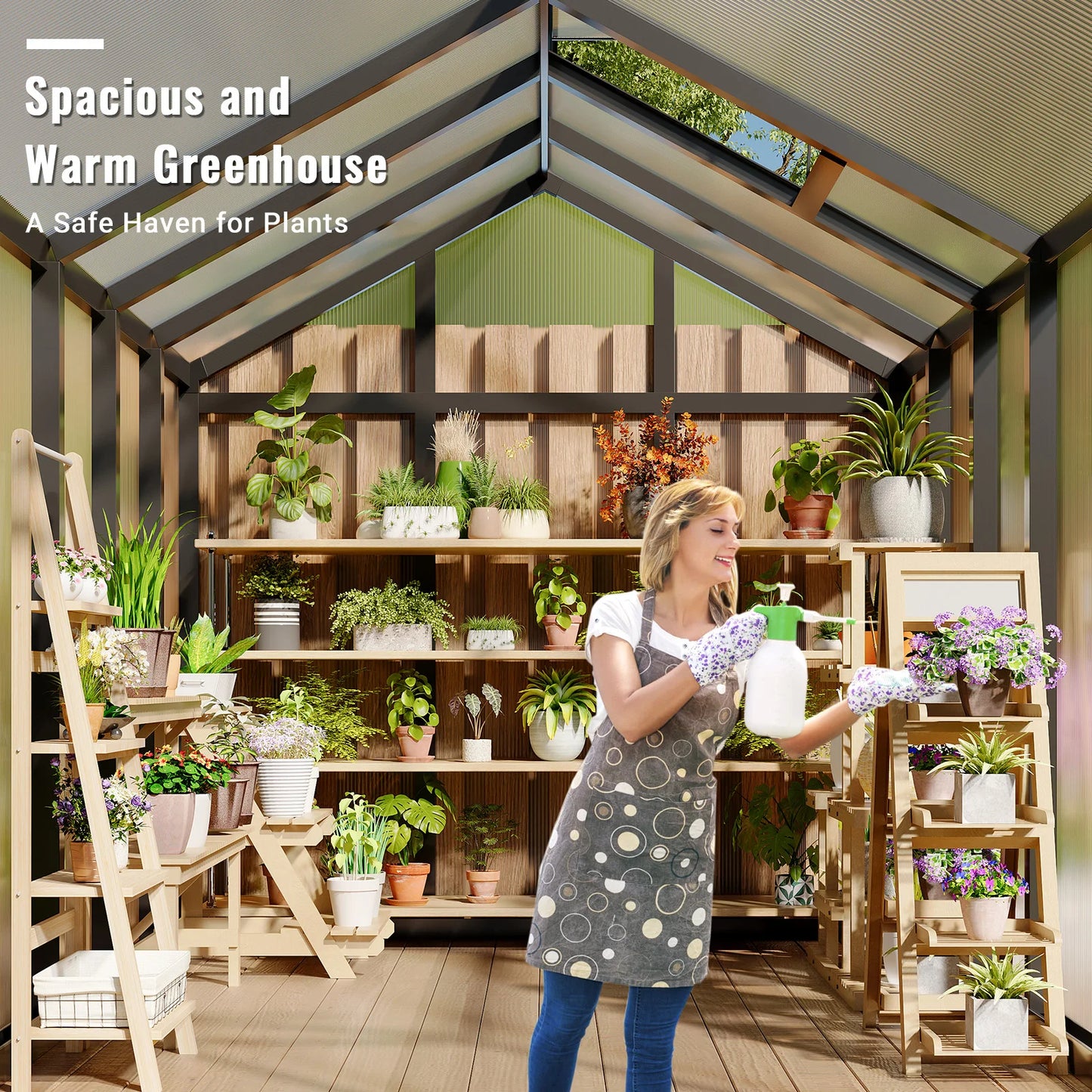 6x8FT Aluminum Walk-in Heavy Duty Polycarbonate Greenhouse with Roof Vent
