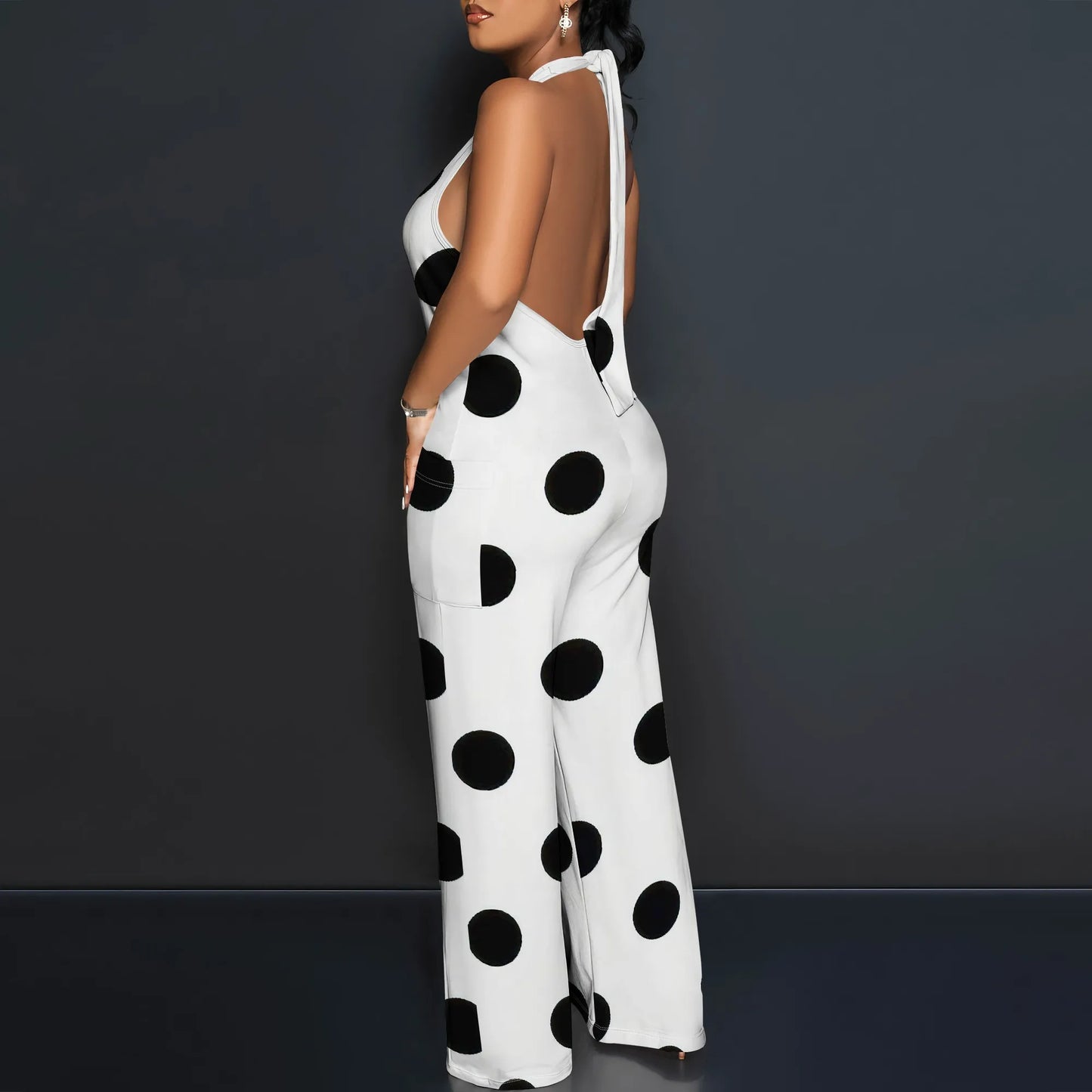 Retro Polka Dot Halter Jumpsuit
