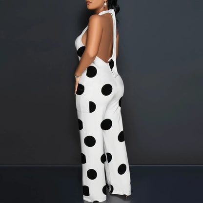 Retro Polka Dot Halter Jumpsuit