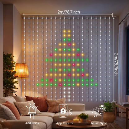 Smart LED Curtain Lights - RGB Color Changing APP Control Fairy Lights with Music Sync