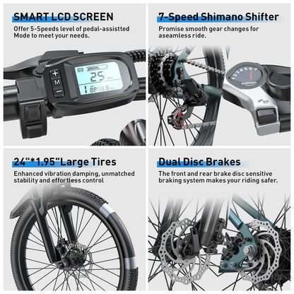 Electric Bicycle 36V Lithium Battery 500W Peak Motor 21-Speed Gear System - Eco-Friendly Transport