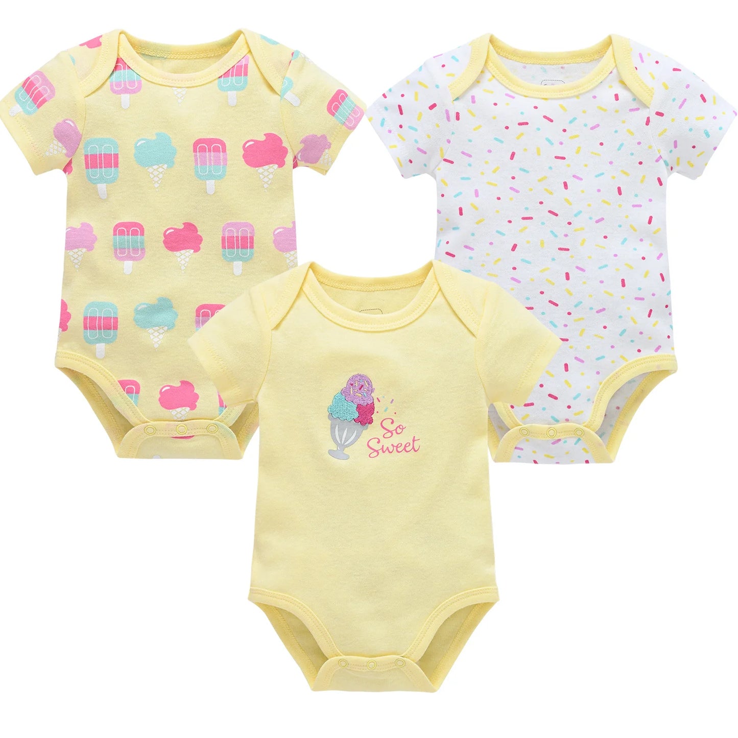 3 Pcs Cute Unicorn Print Short-Sleeve Jumpsuit