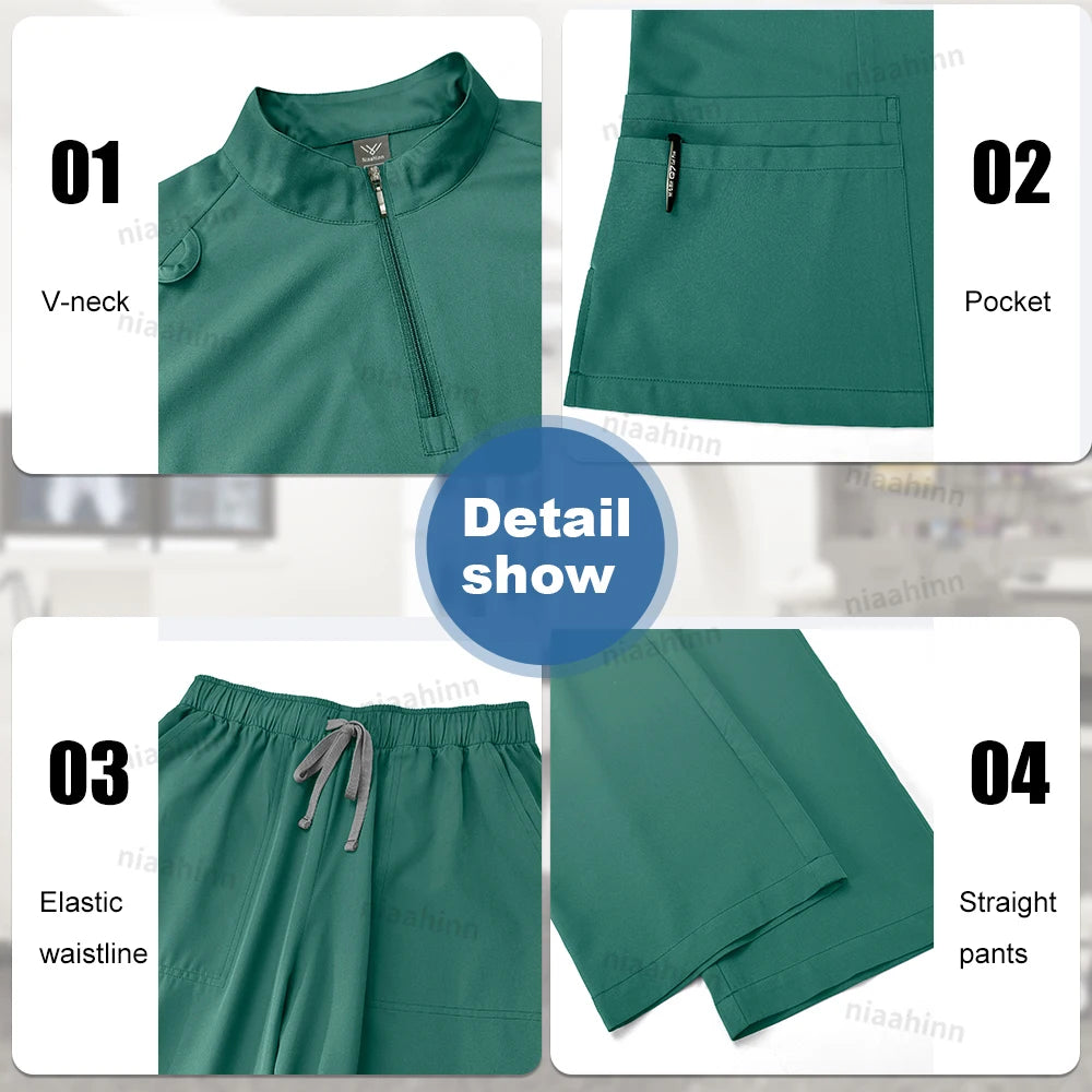 NiaaHinn Women's Stretch V-Neck Scrub Top & Cargo Pants Set