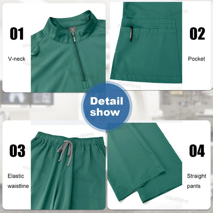 NiaaHinn Women's Stretch V-Neck Scrub Top & Cargo Pants Set