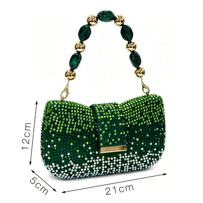 Emerald Green Rhinestone High Heels & Matching Handbag Set