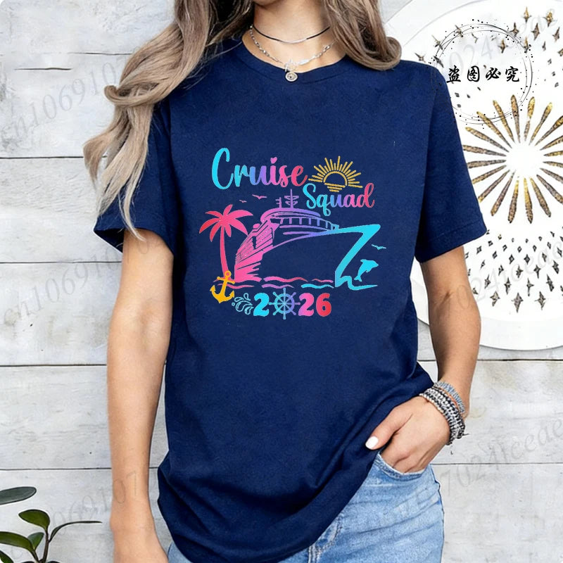 Women’s Cruise Squad 2026 Graphic T-Shirt – Casual Vacation Short Sleeve Tee